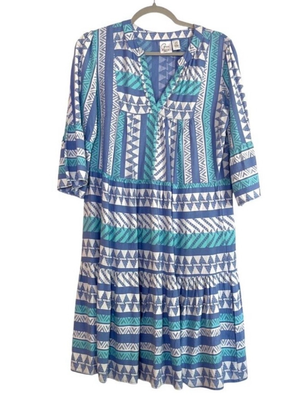GOA Beachwear Coverup Tunic Dress by Japna Blue Aqua Geometric XS